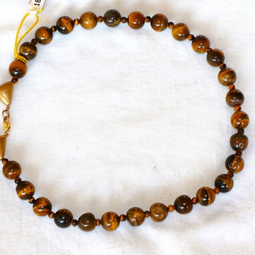 Gold Tiger Eye Necklace 14K 585 New with Safety Clasp