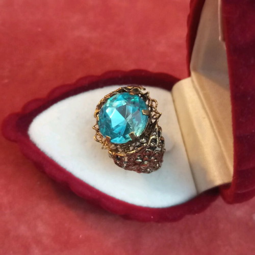 Vintage ring with blue zircon used, bronze