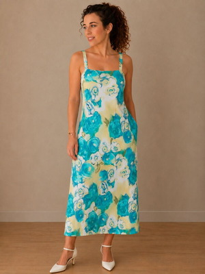 Vintage baptism dress used, blue floral muslin, size M