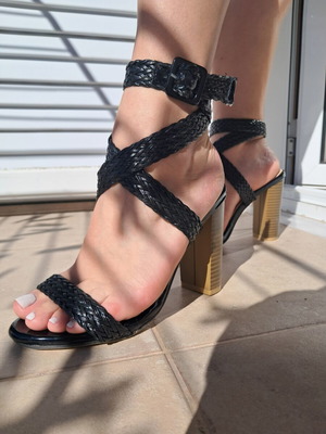 Fullah Sugah black sandals size 38 like new with thick heel