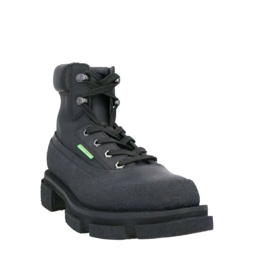 Both ankle boots new, black leather with chunky sole