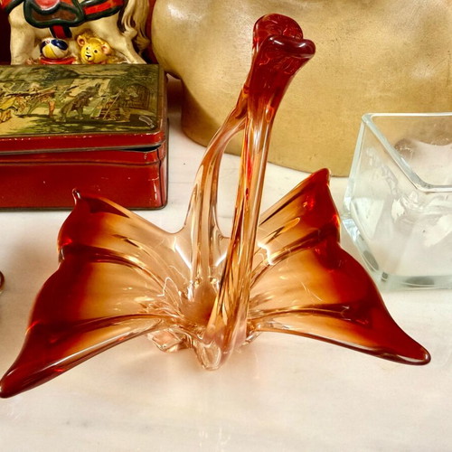 Vintage Murano glass swan decoration used, amber orange