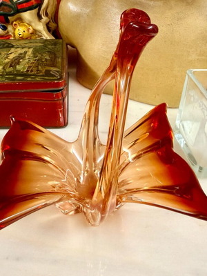 Vintage Murano glass swan decoration used, amber orange