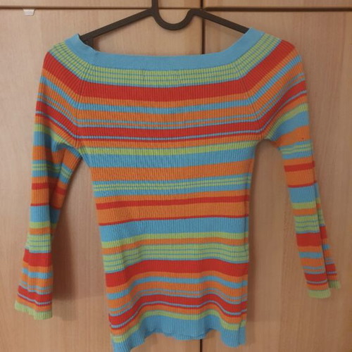 Zara ribbed three-quarter sleeve multicolor top, size M