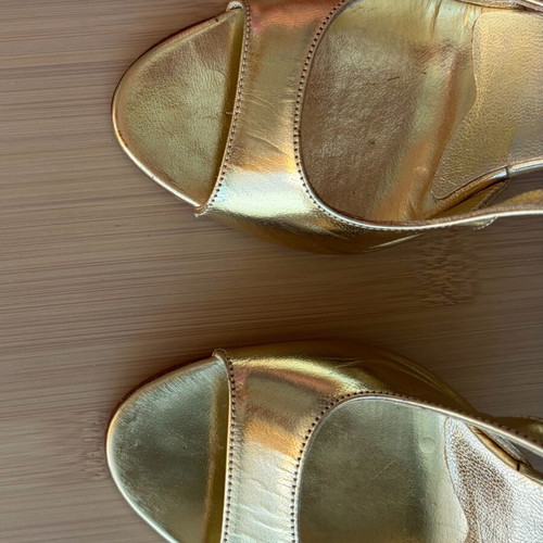 Mourtzi leather gold slingback sandals size 35 used with strass