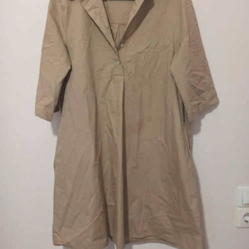 Shirt style dress large, sand color, like new, 100% cotton