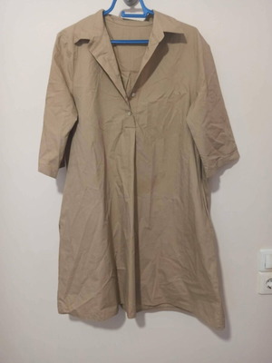 Shirt style dress large, sand color, like new, 100% cotton