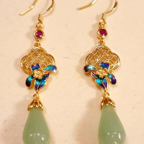 Vintage 80ies silver 925 gold-plated earrings with green stones, like new