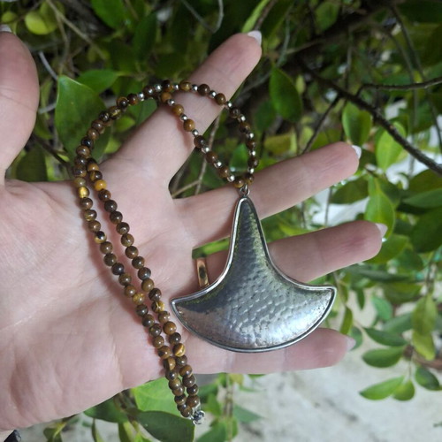 Handmade Necklace with Tiger’s Eye and 925 Silver Pendant new