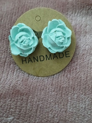 Handmade ceramic rose earrings new, mint color