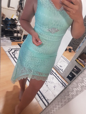 Lace Asymmetric Dress new, turquoise color, size XS/S