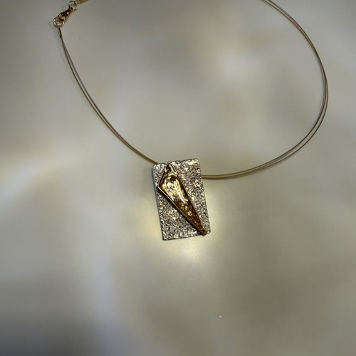 Pendant 925 silver geometric embossed with gold plating new