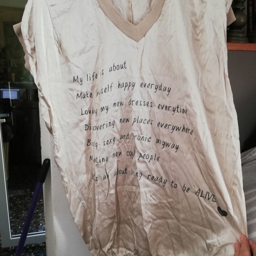 Please satin top with print, gold