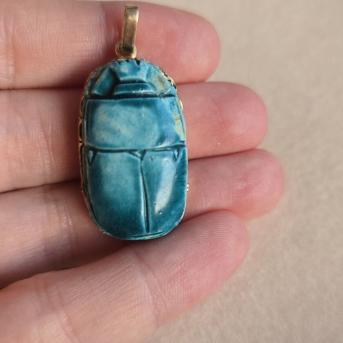 Gold 14K Egyptian scarab pendant, vintage charm