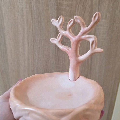Porcelain jewelry holder with tree new, pink