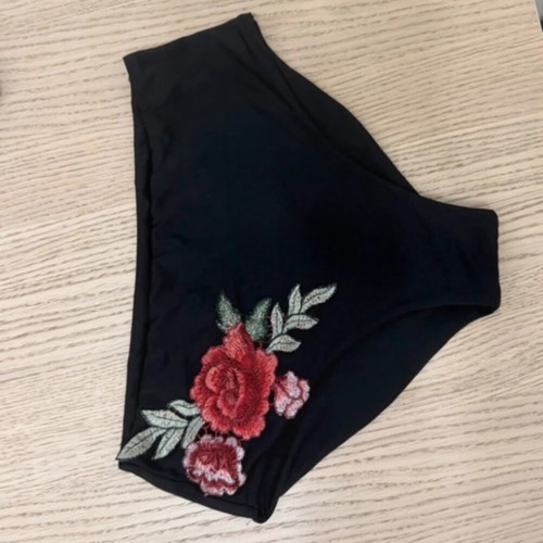 Bikini like new, high-waisted with floral embroidery