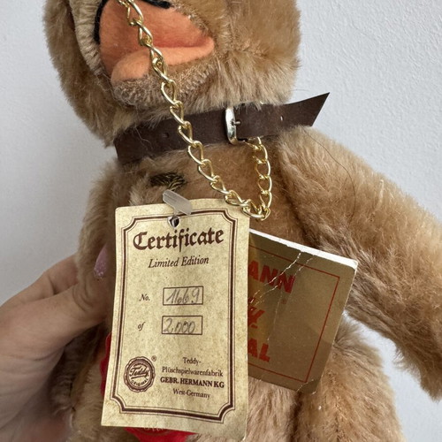 Vintage Hermann Teddy Bear used with mohair jointed body and chain