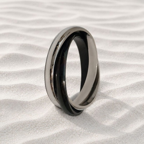 Trivero ring made of stainless steel, new, black and silver