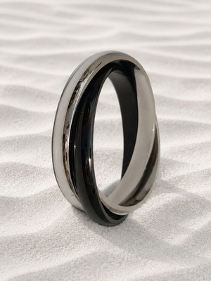 Trivero ring made of stainless steel, new, black and silver