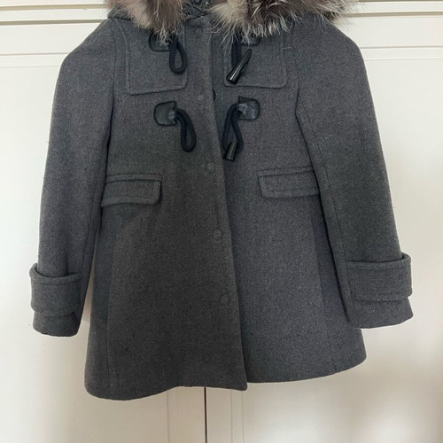 Zini coat for girls 7 years like new, wool with natural fur gray