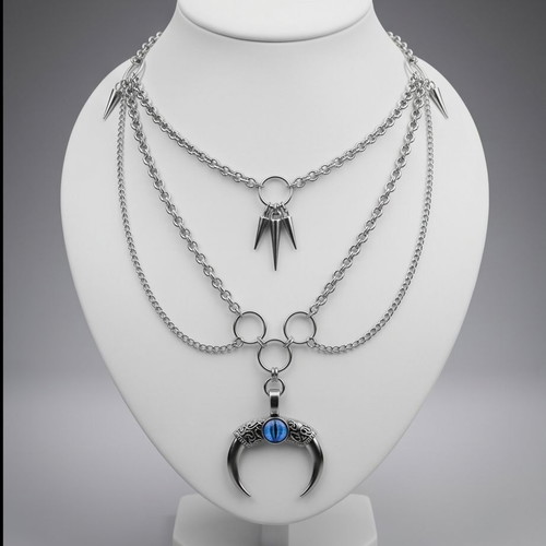 Gothic Layered Necklace with Blue Eye Charm Stainless Steel
