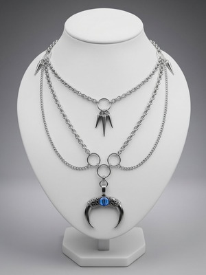 Gothic Layered Necklace with Blue Eye Charm Stainless Steel