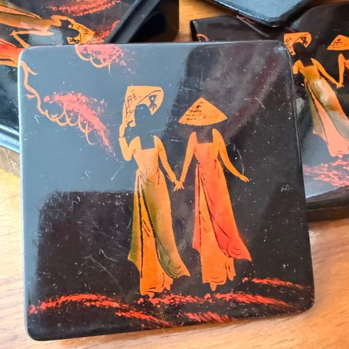 Lacquer coasters used, luxury Japan set of 6 in box