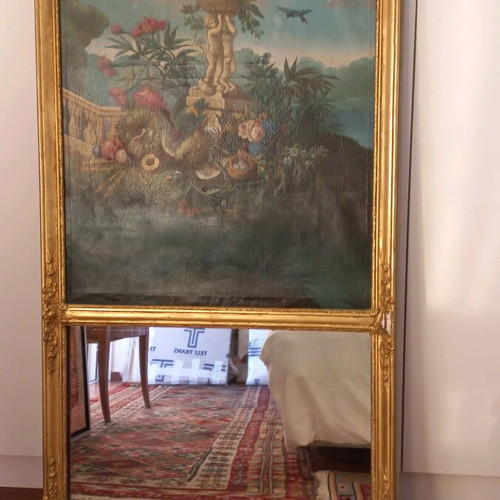 French Trumeau mirror used, late 19th century, canvas painting