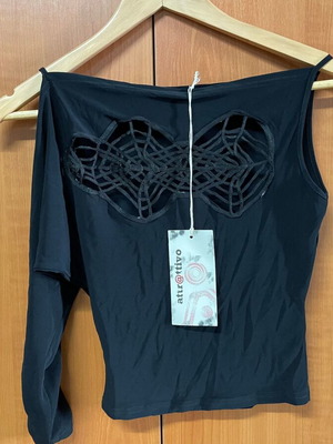 Attrattivo women's blouse with one shoulder new, black
