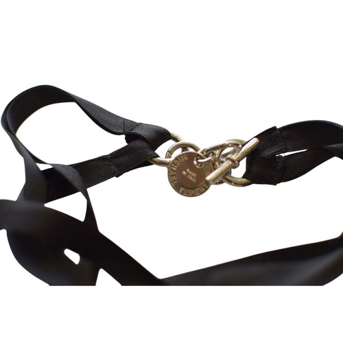 Michael Teperson necklace with black ribbon, silver tone rings and crystals used