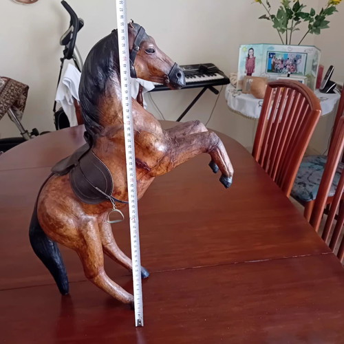 Decorative horse vintage wood and leather used, height 55cm