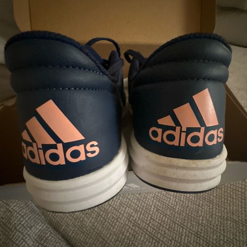 Adidas kids' athletic shoes size 38 like new, dark blue with salmon stripe