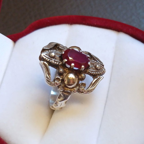 Silver gold ring with ruby, like new