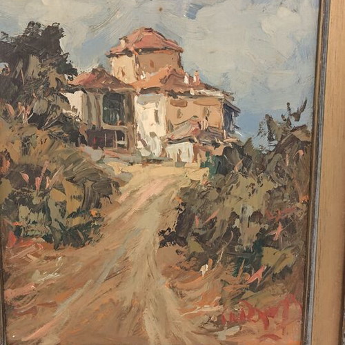 M. Dragoyias painting, landscape with village house