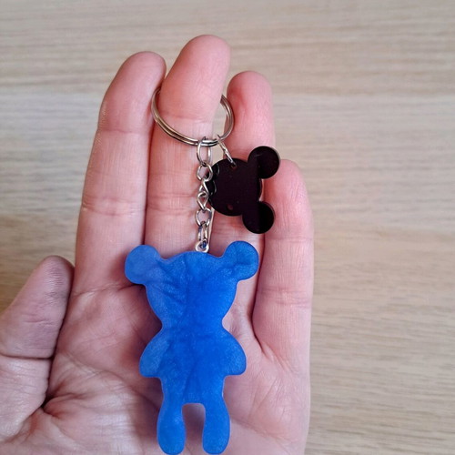 Handmade bear keychain from resin with Mickey new, blue and white