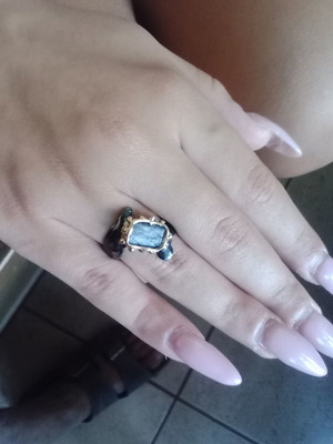 Silver ring with raw kyanite stone and gold-plated setting, like new