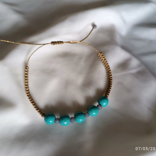 Handmade macrame bracelet new with turquoise and chalcedony beads