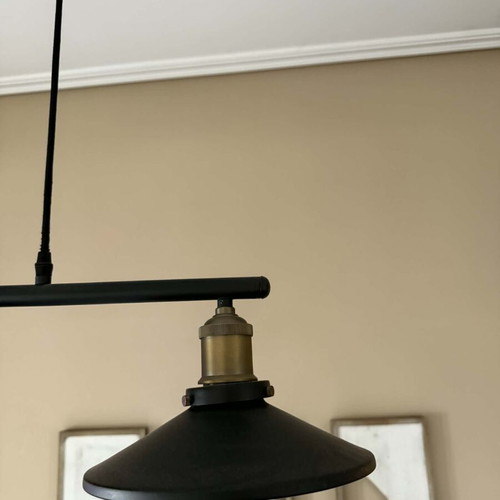 Ceiling light with pulleys and counterweight, like new, adjustable height