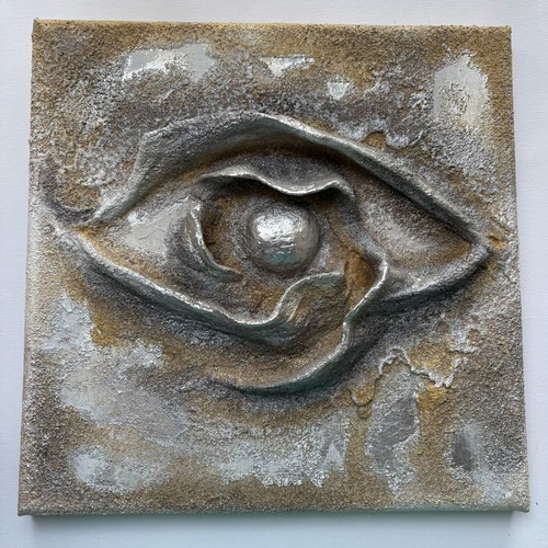 Eye of Zeus artwork new, mixed media relief 30x30cm by Nina Aspeta