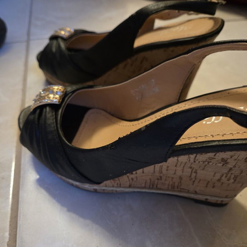 Melissa black platform sandals like new with gold buckle