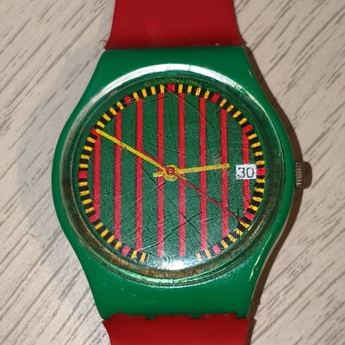 Swatch vintage watch used, green/red, Swiss Made