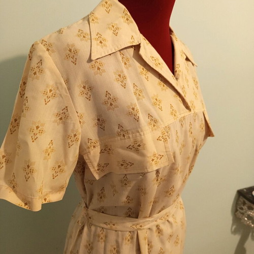 Vintage midi dress style 60's like new, beige, cotton fabric