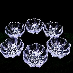 Συλλογή 6 μπολ Kosta Boda "Monet"/"Water lily" by Mats Jonasson, full lead cristal 30%pbo, Sweden 80'
