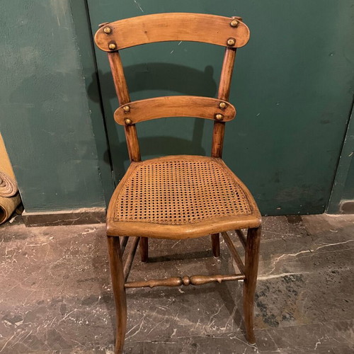 Set of 3 used vintage wooden chairs with cane seats needing repair