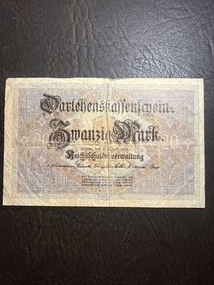 German 20 Mark banknote 1914 vintage collectible