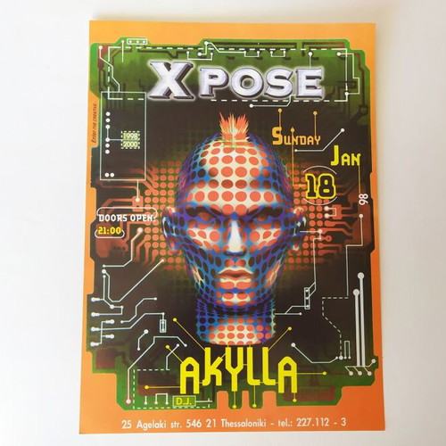 Club Xpose flyer used, Akylla 18/01/1998
