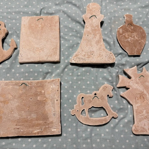 Set of 7 Handmade Vintage Clay Wall Decorations, Island Style