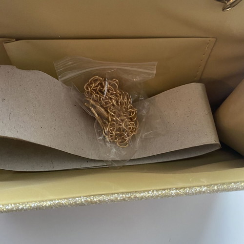 Women's evening clutch bag gold with glitter and chain like new