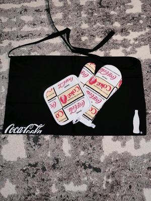Coca Cola short black waiter apron set with glove and pot holder new