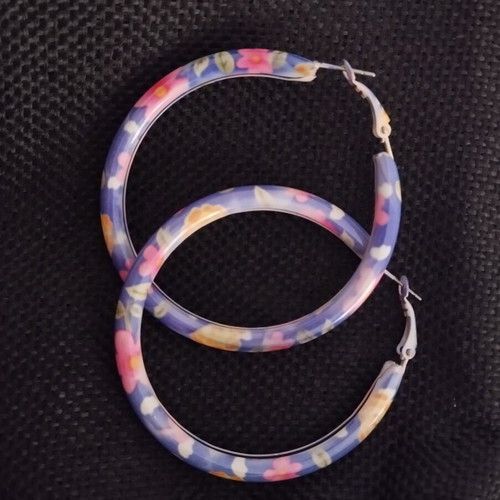 Floral purple large hoop earrings used
